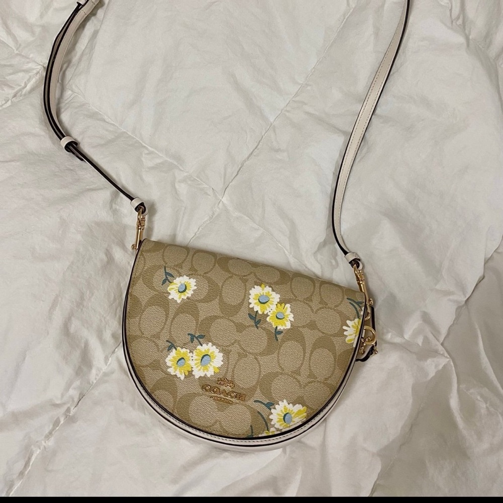 Coach Tan Crossbody Bag with Floral Design